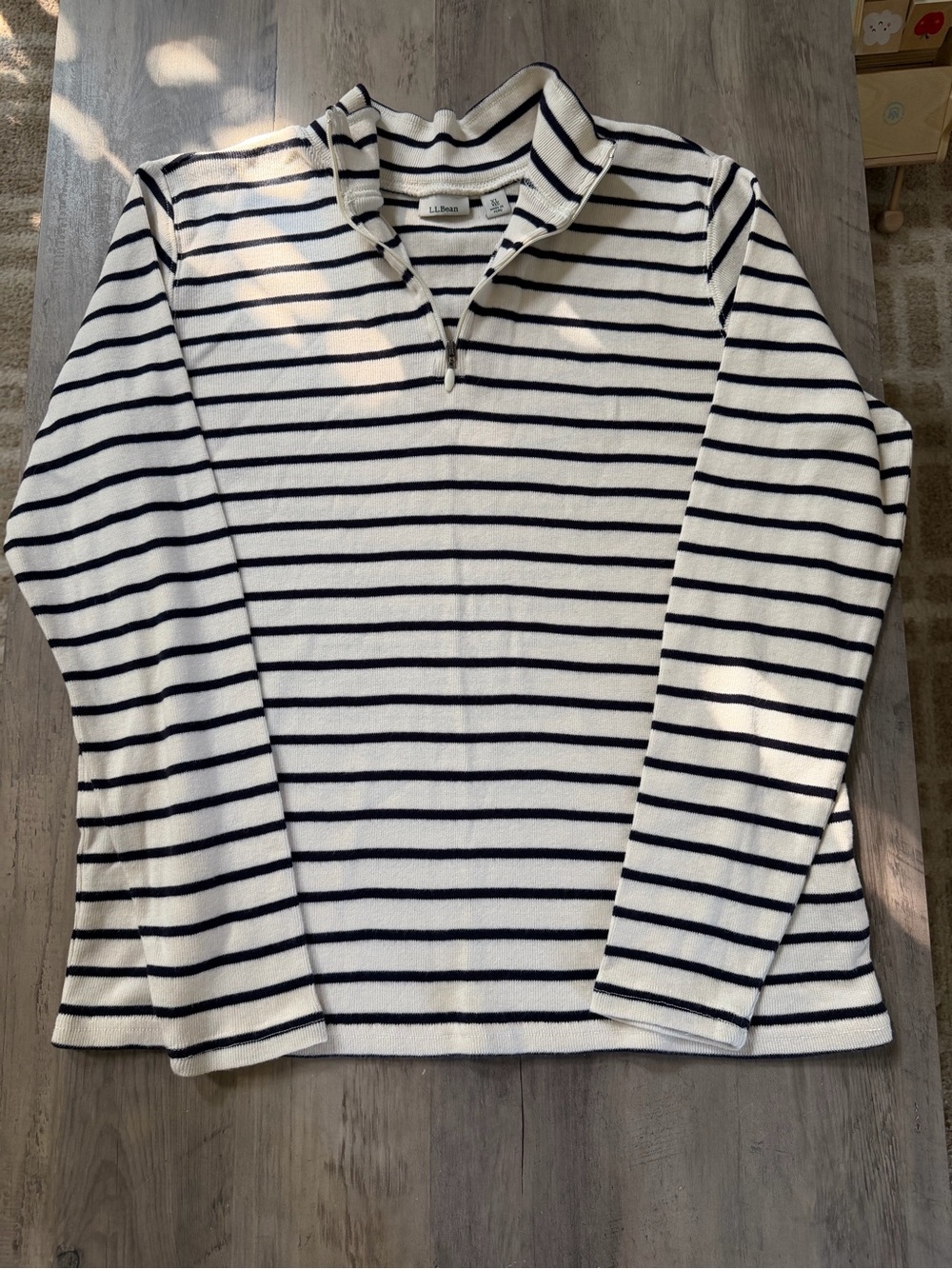 L.L. Bean White and Navy Striped Quarter-Zip Pullover Women’s XL